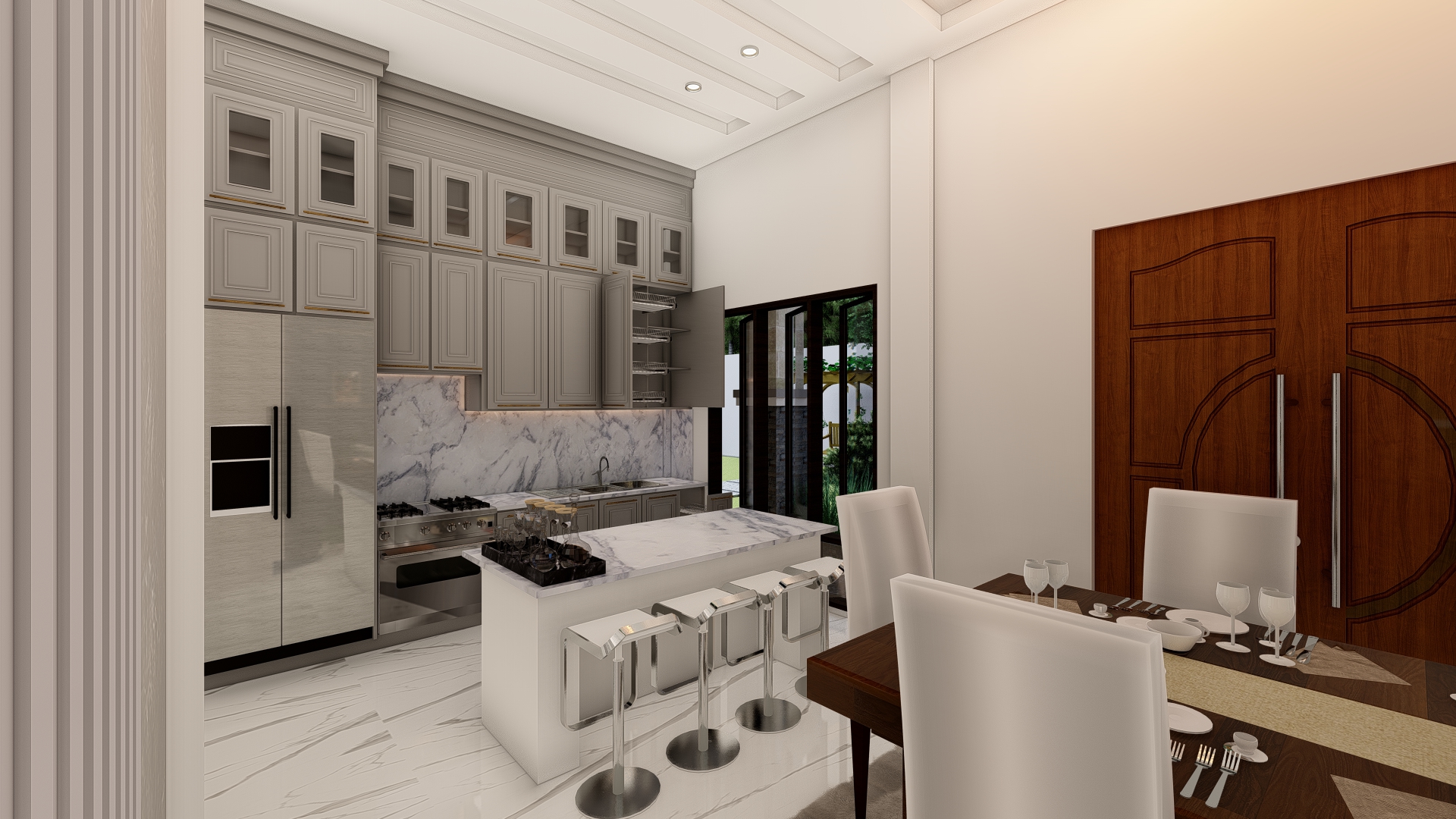 desain kitchen set dengan konsep mini bar