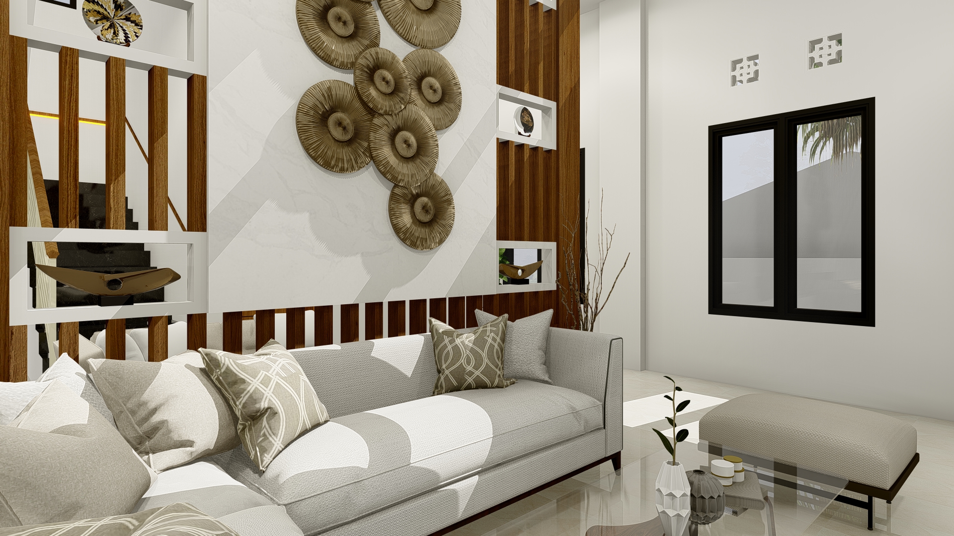 desain ruang tamu minimalis modern dengan partisi ruangan