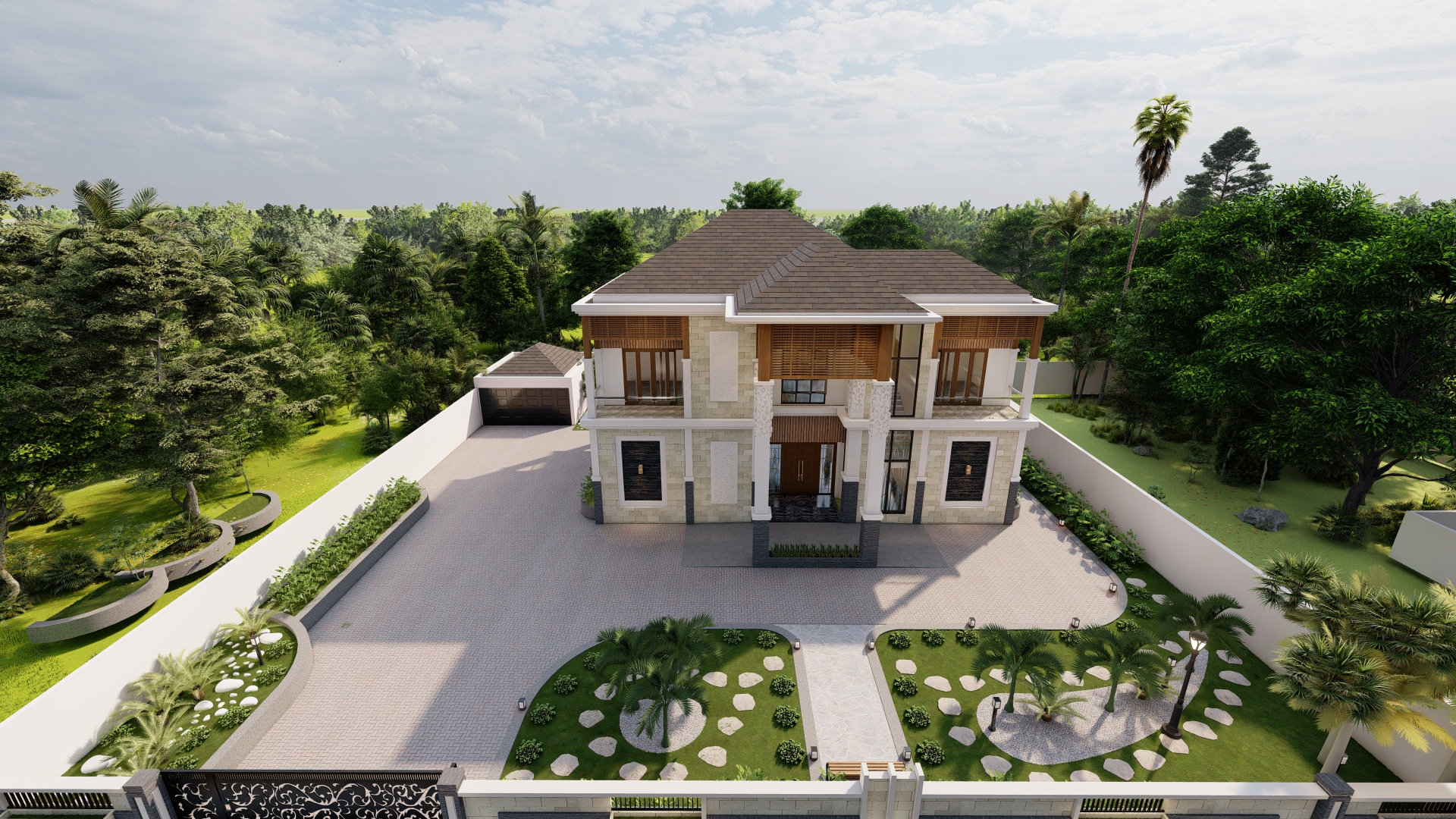 desain rumah bali tropis modern di binjai