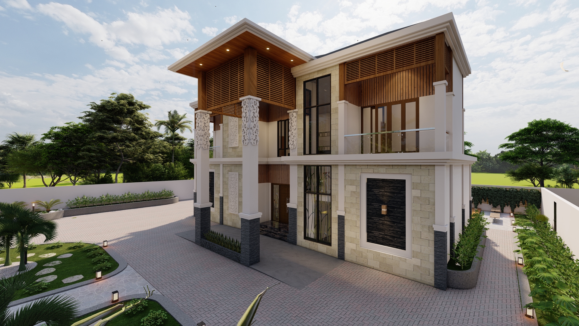 desain rumah dua lantai konsep modern tropis