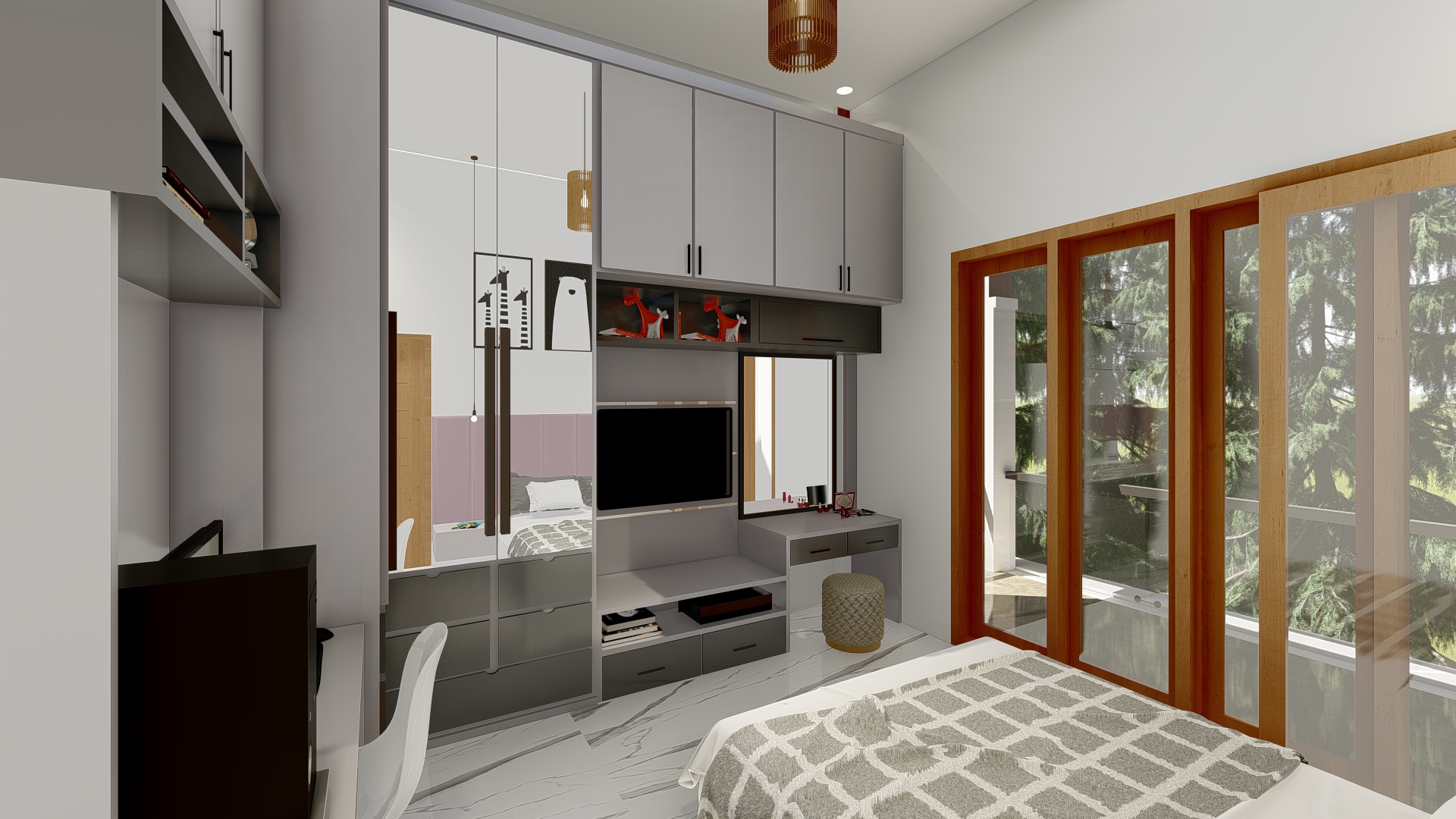 kamar dengan custom lemari tv