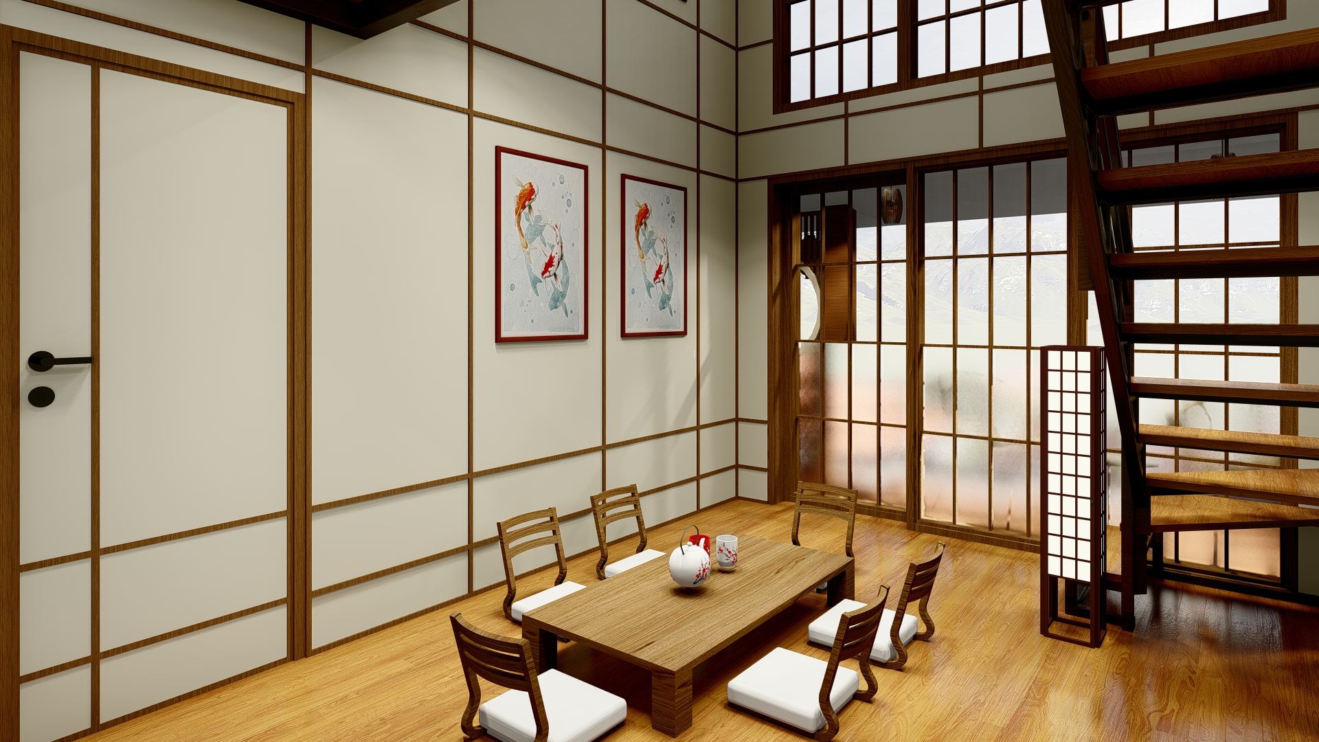 ruang makan dengan konsep nuansa jepang